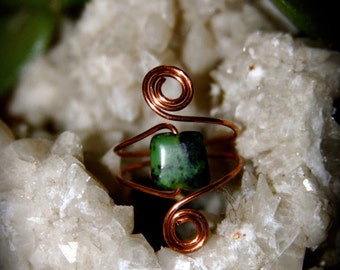 Adjustable Green Turquoise Wire Wrapped Healing Ring