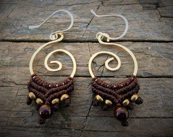 Boho Statement Gift - Pachamama - Fairytale Gift - Custom - Macrame Earrings - Festival Earrings - Spiral Earrings - Huachuma - Garnet