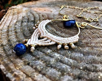 Lapis Gift For Her - Macrame Talisman - Boho Wife Gift - Gemstone Amulet - Festival - Elven Necklace - Egyptian Jewel - Healing Necklace