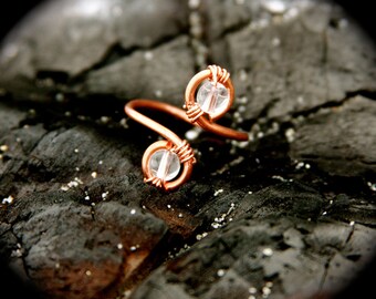 Custom Made - ANY SIZE - Crystal Quartz and Copper Adjustable Wire Wrapped Ring