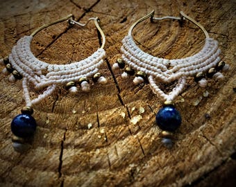Lapis Gift for Her - Boho Gift Sister - Macrame Amulet - Elven Jewelry - Macrame Earrings - Gemstone Talisman - Gemstone Jewelry - Ayahuasca