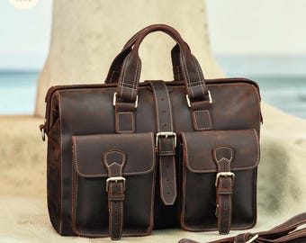 Echtleder Aktentasche Herren Laptoptasche 15,6 Zoll Vintage Crazy Horse Messenger Büro Arbeit Schulranzen große Kapazität braun Herren Geschäft