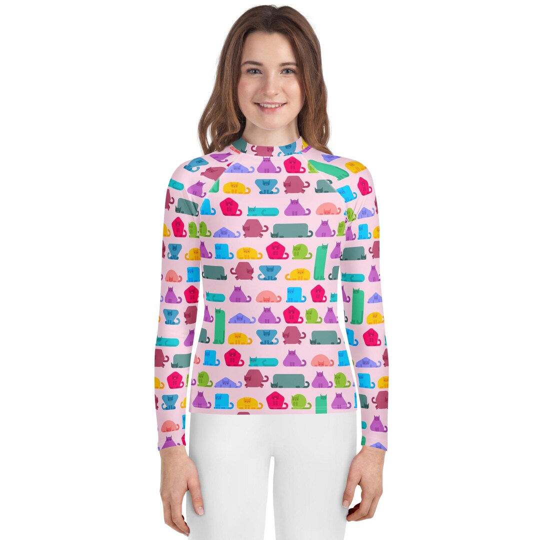 Cat Rash Guard Kitty Cats Printed Kids Youth Rash Guard, Kids Fashion, Pool Swim Full ...