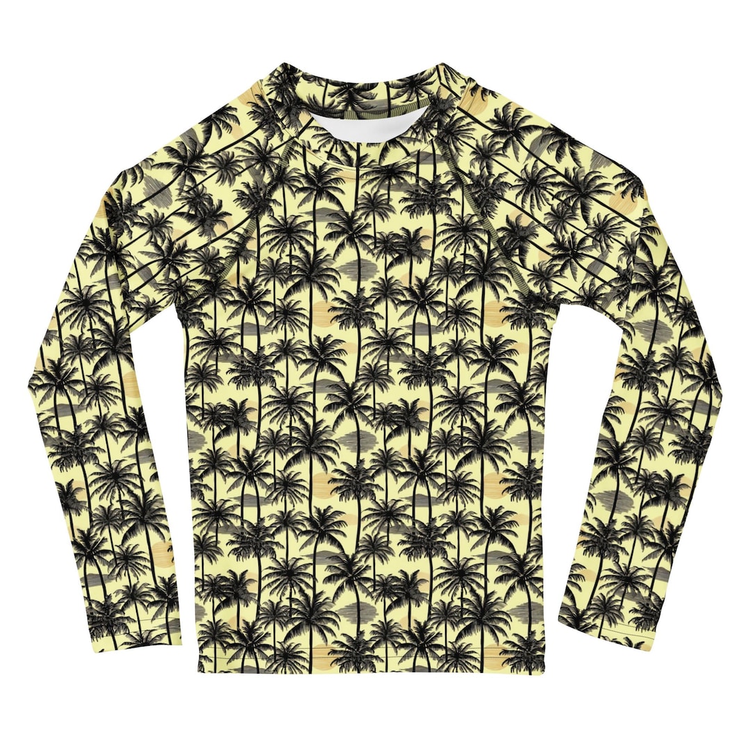 Tree Rash Tropical Palm Trees Printed Kids Rash Guard, Swim Beach Resort Wear ...