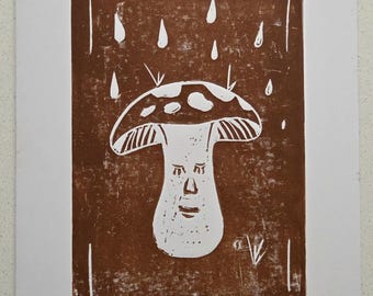 Linoleumtryck med sovande svamp - A6