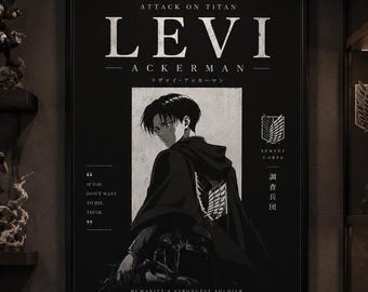 Levi Ackerman minimalistische animeposter | AOT-muurkunstafdruk