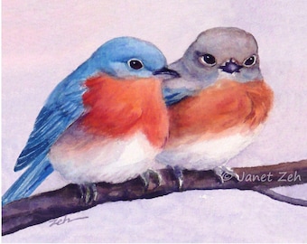 トライアルセット・サンプル bluebird Two Bluebirds Art Print Cute Couple Watercolor Wall Decor Gift