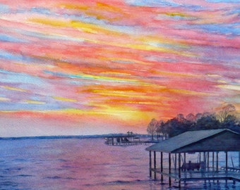 Custom watercolor sunset landscape beach or seascape painting from photo Unique original commissioned art gift Artwork by Janet Zeh