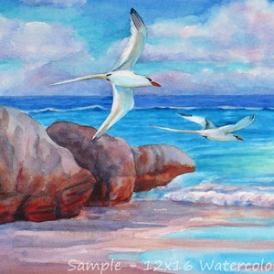 Custom beach painting from photo watercolor or oil art commission original tropical beach wall art coastal artwork by Janet Zeh image 1