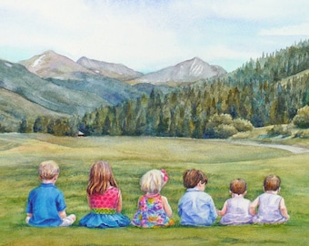Custom children Large watercolor painting of child from photo Unique gift for grandparents Commission artwork by Janet Zeh Original Art