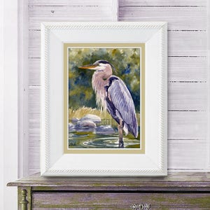 Great Blue Heron Watercolor Print Bird Wall Art Decor by Janet Zeh image 3