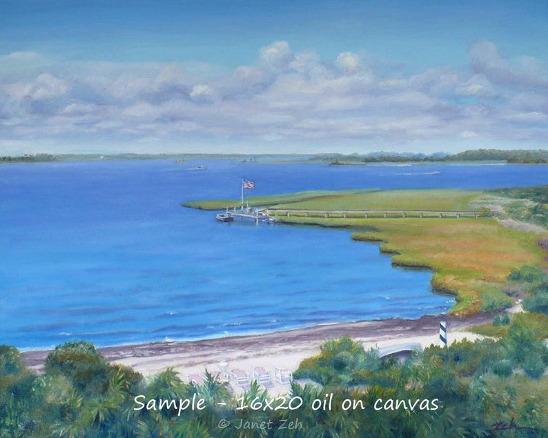 Custom beach painting from photo watercolor or oil art commission original tropical beach wall art coastal artwork by Janet Zeh image 3