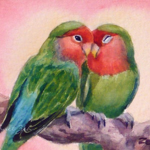 Love birds art print lovebirds watercolor Valentines day bird wall decor by Janet Zeh Home decor image 1