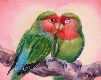 Love birds art print lovebirds watercolor Valentines day bird wall decor by Janet Zeh Home decor