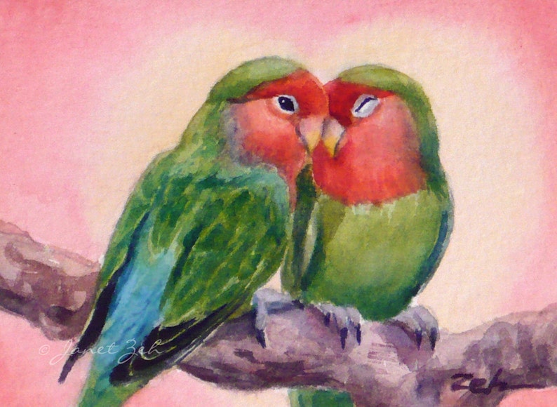 Love birds art print lovebirds watercolor Valentines day bird wall decor by Janet Zeh Home decor image 1