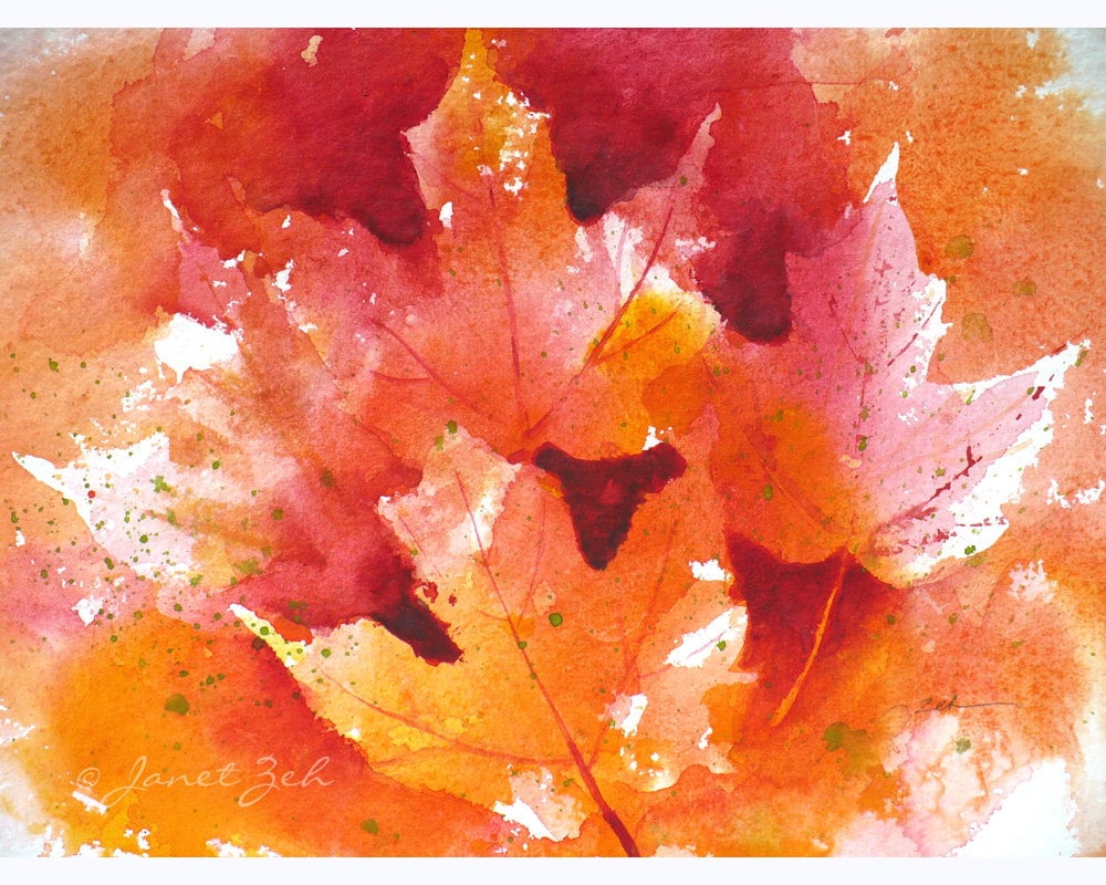 7x11 Maple Leaf Original Art Autumn Leaves Watercolor Painting