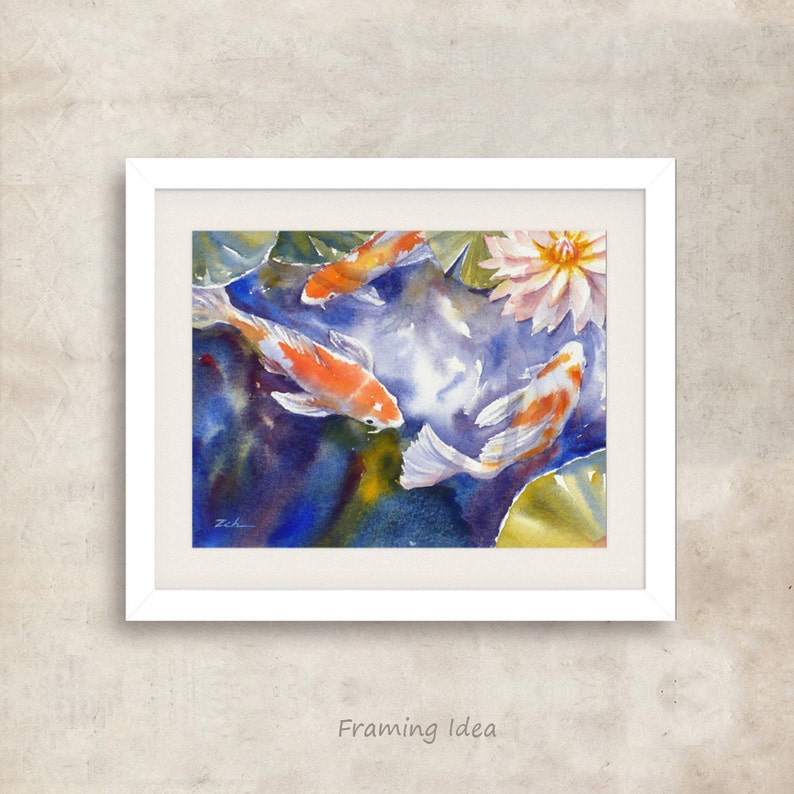 Koi Fish Art Koi Pond Watercolor Print Wall Decor by Janet Zeh Home ...