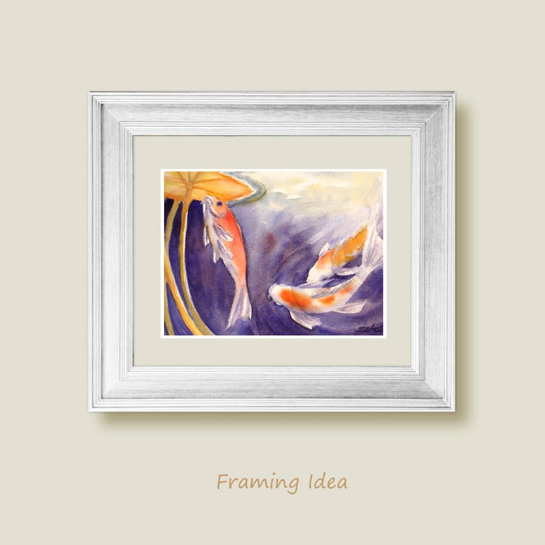 Koi Watercolor Print Fish Painting Lily Pond Art by Janet Zeh Home decor