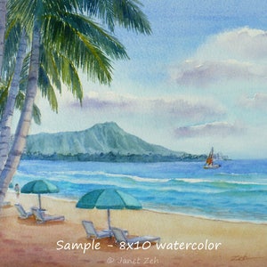 Custom beach painting from photo watercolor or oil art commission original tropical beach wall art coastal artwork by Janet Zeh image 9