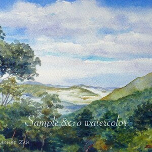 Custom commission watercolor landscape mountain lake river painting from photo wedding birthday anniversary nature art gift by Janet Zeh image 7