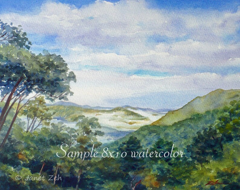 Custom commission watercolor landscape mountain lake river painting from photo wedding birthday anniversary nature art gift by Janet Zeh image 7