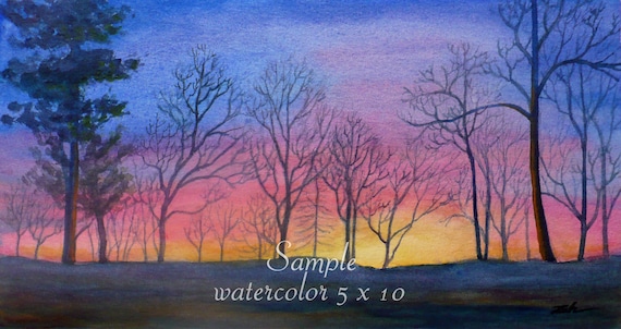 Custom Watercolor Sunset Landscape Beach or Seascape Painting From