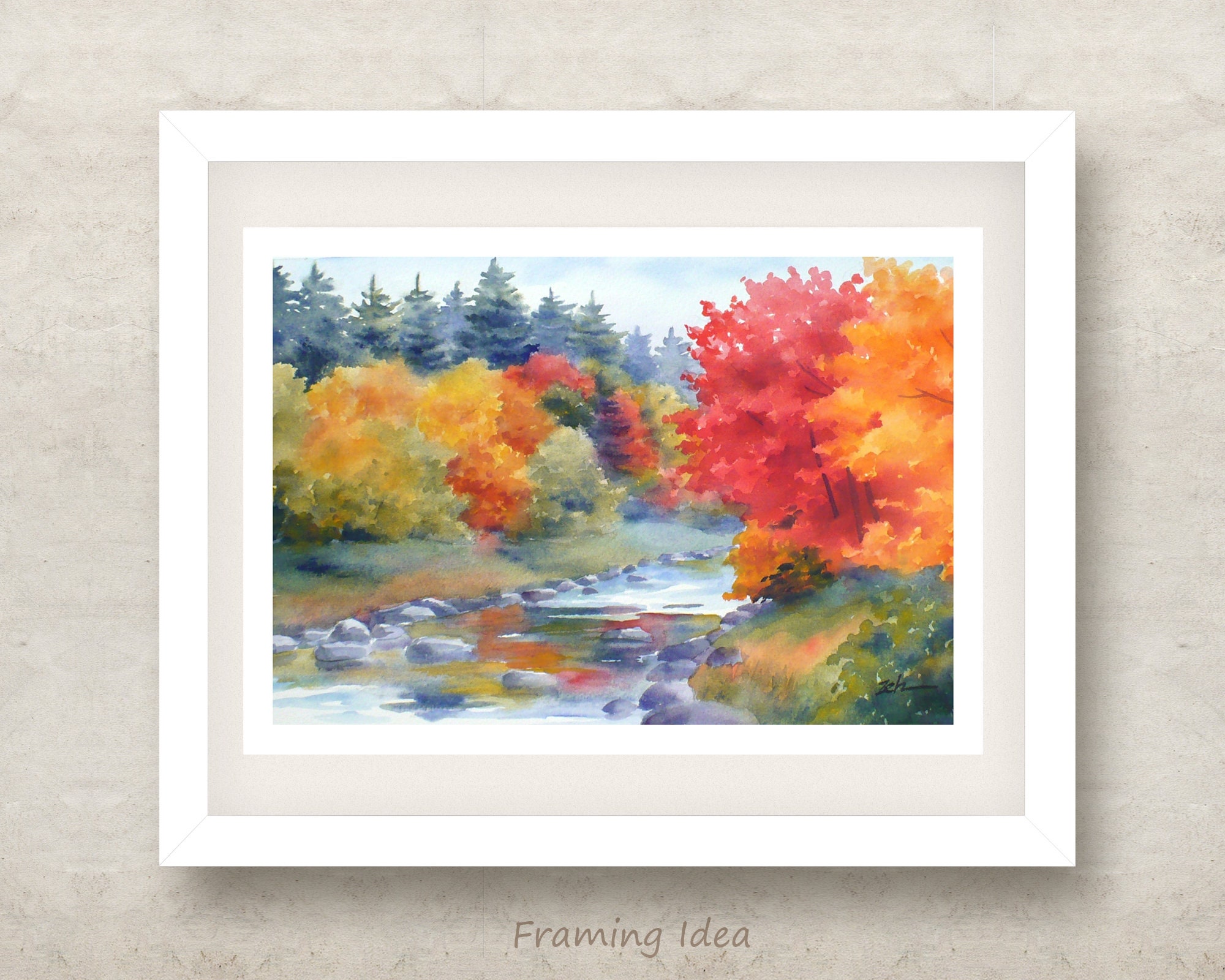 平中悠一　she's rain early autumn Autumn Fall Art Print New England Watercolor Landscape