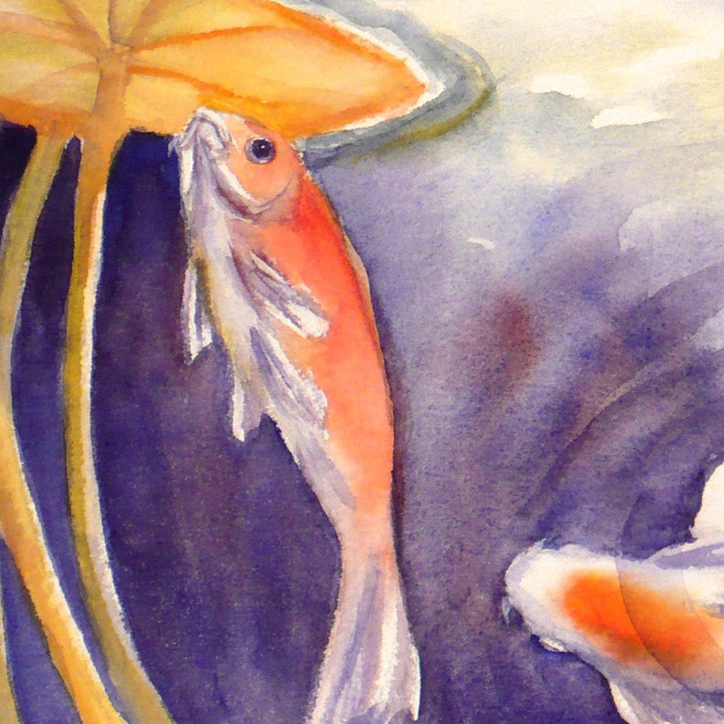 Koi Watercolor Print Fish Painting Lily Pond Art by Janet Zeh Home decor