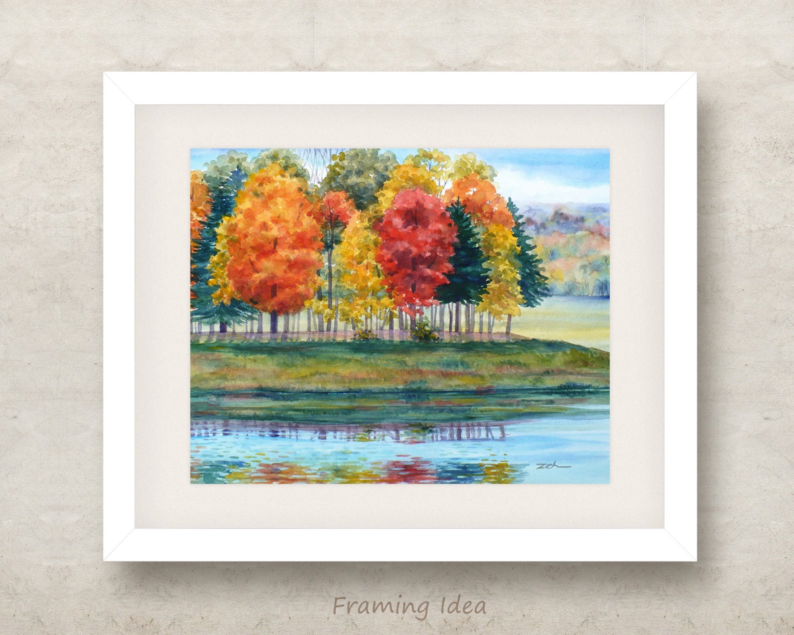 Fall Foliage Trees Pond Art Print Unframed Landscape | Etsy