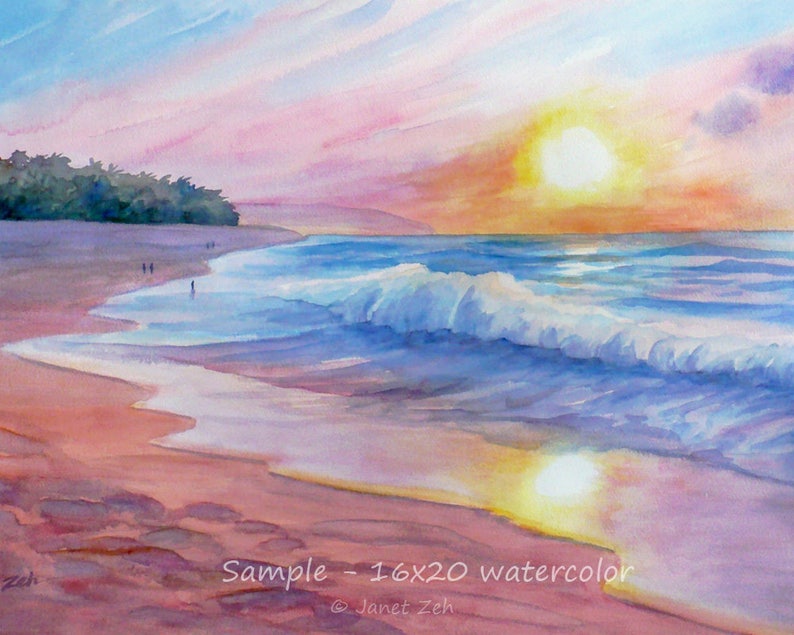 Custom beach painting from photo watercolor or oil art commission original tropical beach wall art coastal artwork by Janet Zeh image 5