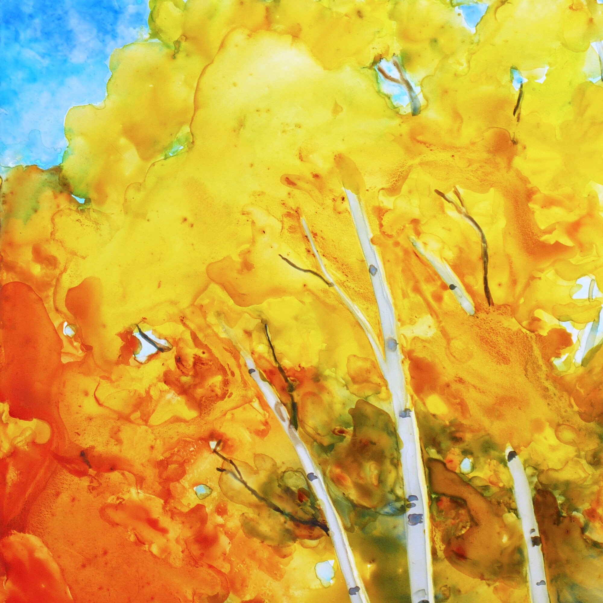 Original 11x14 White Birch Tree Art Autumn Painting Fall Wall