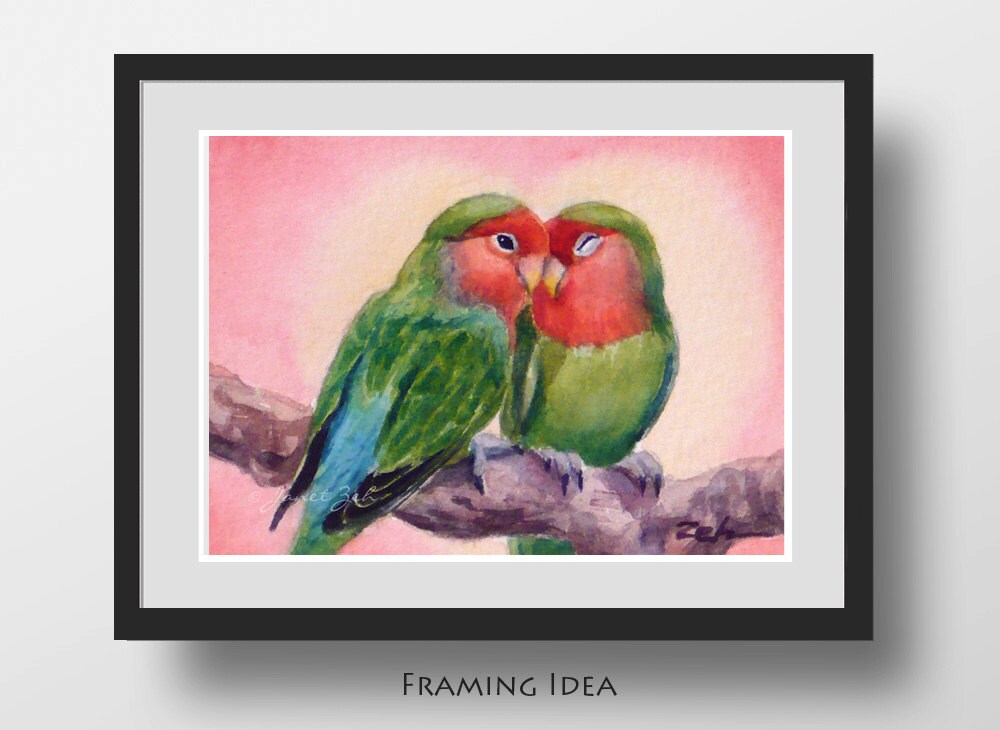 Love Birds Art Print Lovebirds Watercolor Valentines Day Bird Wall