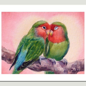Love birds art print lovebirds watercolor Valentines day bird wall decor by Janet Zeh Home decor image 2