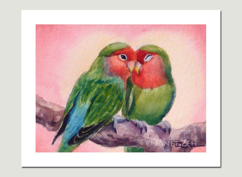 Love birds art print lovebirds watercolor Valentines day bird wall decor by Janet Zeh Home decor image 2