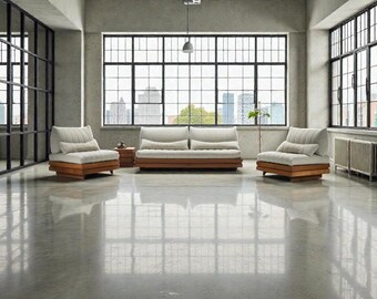 Conjunto de salón Maison Regain / Auténticos sillones franceses de olmo y bouclé de los años 70 / Madera escultórica de estilo moderno de mediados de siglo / Exclusivo conjunto de diseño vintage