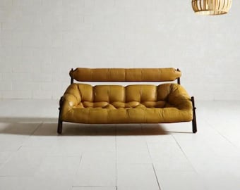 Percival Lafer MP-81 Sofa | Rare Yellow Leather 3 Seater Couch | Mid Century Brazilian Modern Lounge | Authentic 1970s Furniture