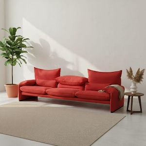 Cassina Maralunga Sofa Vico Magistretti | Rare Red Velvet 3 Seater Couch | Mid Century Modern Italian Lounge | Authentic Adjustable Sofa