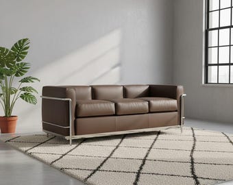 Cassina LC2 Sofa Le Corbusier | Authentic Mocca Brown Leather 2 Seater Couch | Mid Century Modern Italian Lounge | Luxury Bauhaus Design