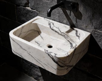 Calacatta Lilac Sink, Marble Vessel Sink, Luxury Bathroom Sink, White Stone Vanity Basin, Natural Marble Wash Basin