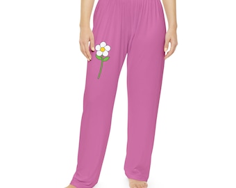 Soft Pink Floral Lounge Pants | Lightweight Brushed Polyester Pajamas