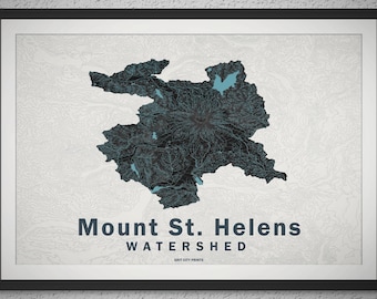 Mapa topográfico de la cuenca del Monte Rainier / Arte mural del noroeste del Pacífico