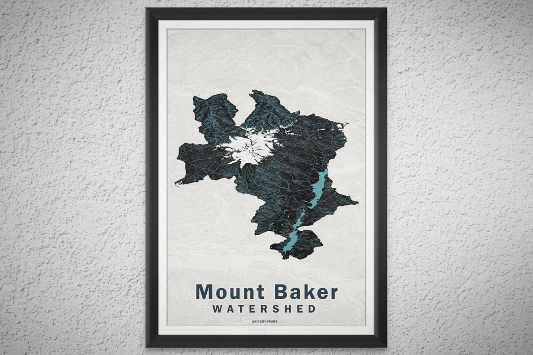 Mt Baker Watershed Topographic Map Print | Pacific Northwest Wall Art ...