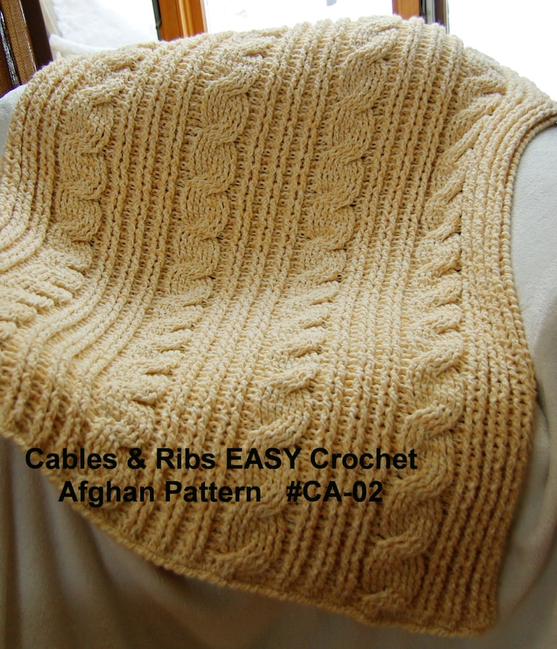 Crochet Blanket Pattern. Cables & Rib EASY Crochet Afghan Etsy