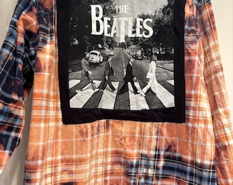 Upcycled Bleached Beatles Band Flannel Shirt