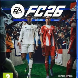 Puede incluir: Portada del videojuego FC26 con dos futbolistas con uniformes, con una multitud de fondo. El logotipo de EA Sports es visible. El juego es para PS5.