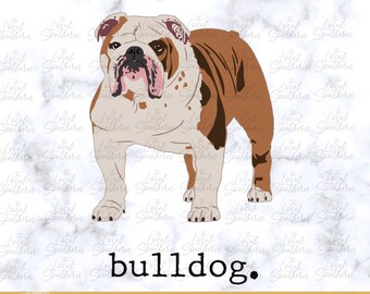 DIGITAL Hand Drawn English Bulldog with Bulldog Typewriter Lettering Underneath PNG File