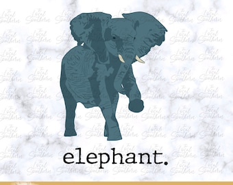 DIGITAL Hand Drawn Elephant  with Elephant in Typewriter Lettering Underneath PNG File