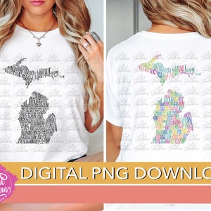 DIGITALE Bundesstaat Michigan Bunte Grafschaften Hand Schriftzug / Farbe und Schwarz & Weiß PNG-DATEIEN