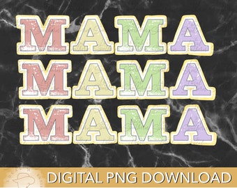 DIGITAL Varsity Letters Mama Cotton Candy Pastel Colors with Glitter Style Outline  PNG FILE