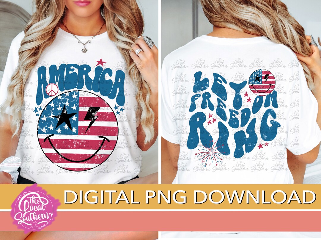DIGITAL Retro America Smiley Face and Groovy Let Freedom Ring With ...